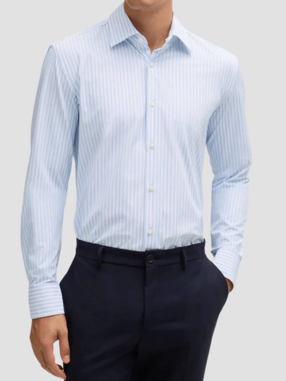 BOSS White/Blue Pinstriped Dress Shirt. Size Sm.